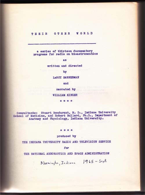 Image for Their Other World: a Series of Thirteen Documentary Programs for Radio on Bioastronautics (Radio Scripts)