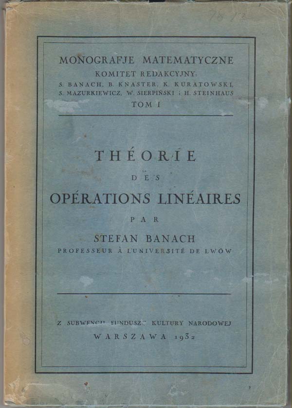 Image for Thorie Des Oprations (Operations) Linaires (Lineaires). Monografje Matematyczne Tom I.