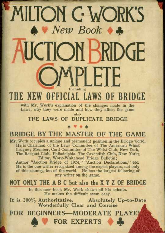 Image for AUCTION BRIDGE COMPLETE Including the 1926 Official Laws of Auction Bridge and the Laws of Duplicate Bridge