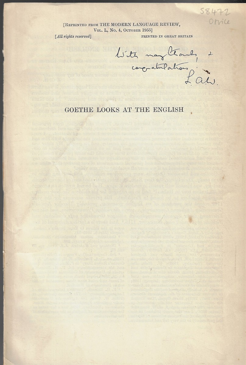 Goethe Looks at the English [Signed]
