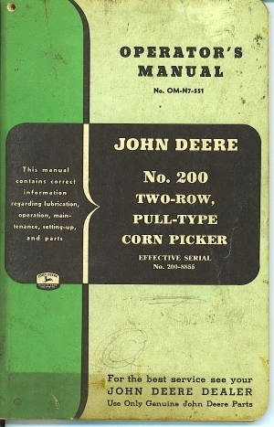 Image for John Deere No. 200 Two-row, Pull-type Corn Picker, No. Om-n7-551