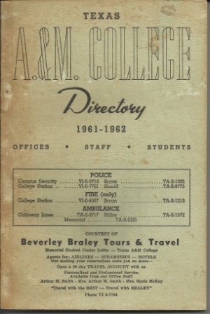 Image for Texas A & M College Directory 1961-1962 Offices, Staff, Students