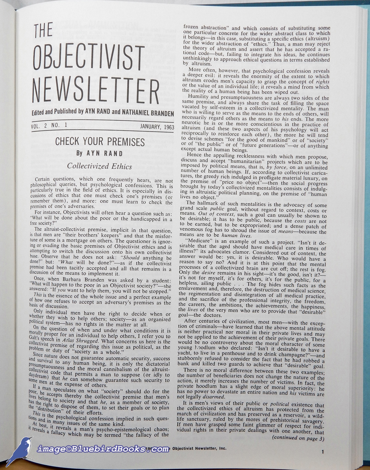 RAND, AYN; BRANDEN, NATHANIEL ET AL. - The Objectivist Newsletter, Volumes 1-4: 1962-1965