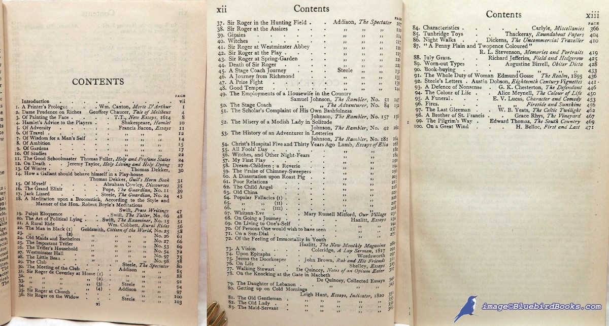 RHYS, ERNEST; VAUGHAN, LLOYD (SELECTORS) - A Century of English Essays: An Anthology Ranging from Caxton to R.L. Stevenson & the Writers of Our Own Time (Everyman's Library #653)