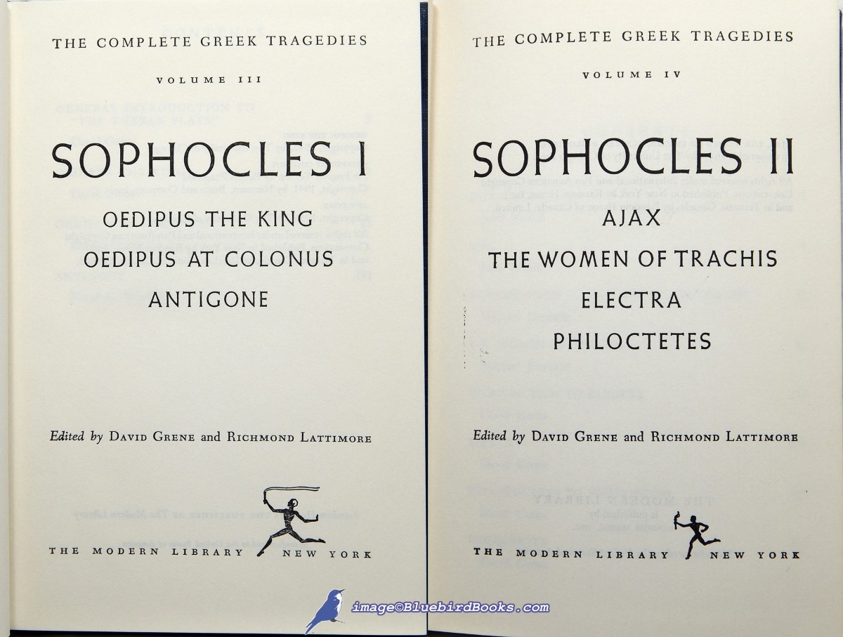SOPHOCLES; GRENE, DAVID; LATTIMORE, RICHMOND (EDITORS) - Sophocles I / Sophocles II (Modern Library #312. 1, 313. 1 )