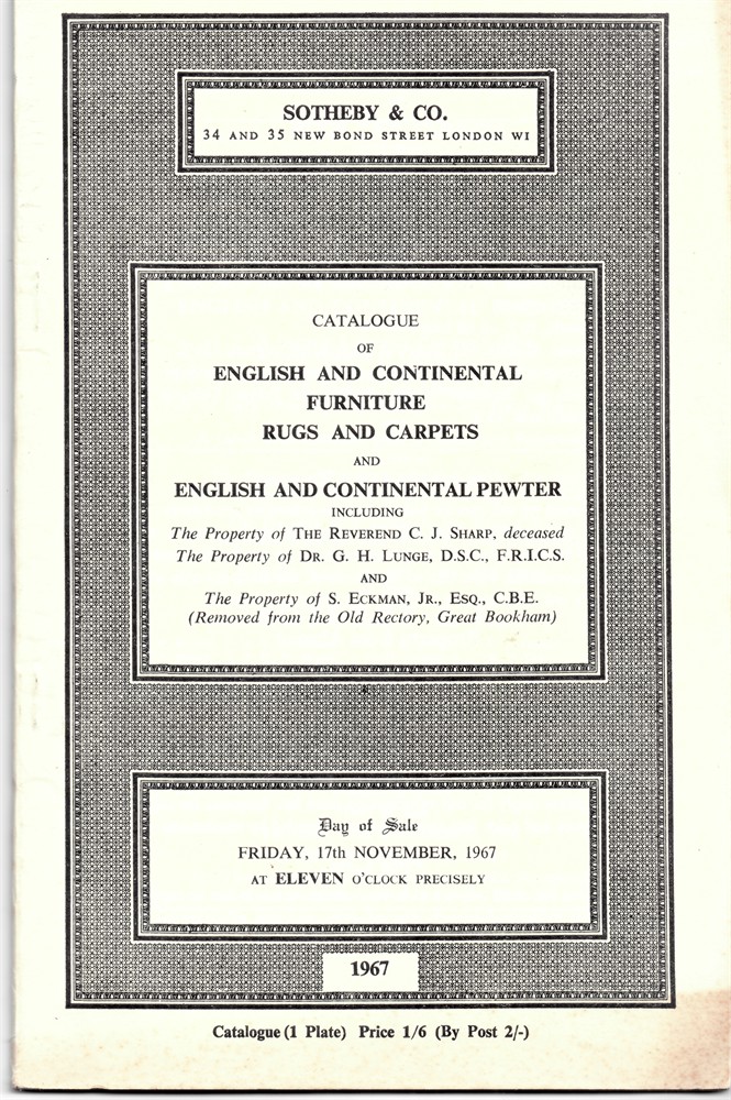 SOTHEBY & CO. - Catalogue of Rugs and Carpets Including an Antique Kirman Carpet. English and Continental Pewter Including a Fine Late 17th Century Austrian Guild Flagon and a Late Stuart Tankard... Friday, 17th November, 1967