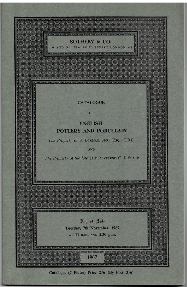 SOTHEBY & CO. - Catalogue of English Pottery and Porcelain Comprising a Pride of Lions in Pottery and Porcelain... Day of Sale: Tuesday, 7th November, 1967