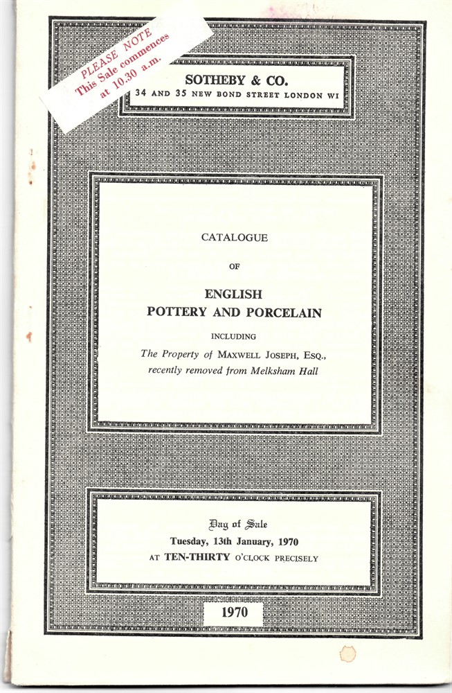 SOTHEBY'S - Catalogue of English Pottery and Porcelain a Ralph Wood Fair Hebe Teapot by Voyez... Day of Sale: Tuesday, 13th January. 1970