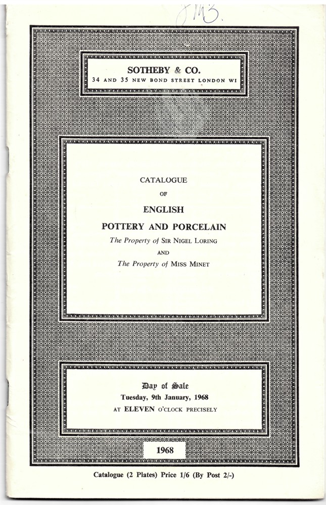 SOTHEBY'S - Catalogue of English Potter and Porcelain Comprising Staffordshire Figures and Groups, English Delftware, Creamware and Lustre and English Porcelain... Day of Sale: Tuesday, 9th January, 1968