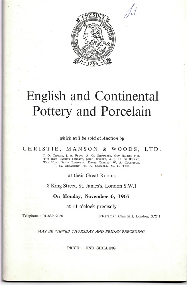 CHRISTIE'S - English and Continental Pottery and Porcelain Which Will Be Sold at Auction by Christie, Manson & Woods... On Monday, November 6, 1967