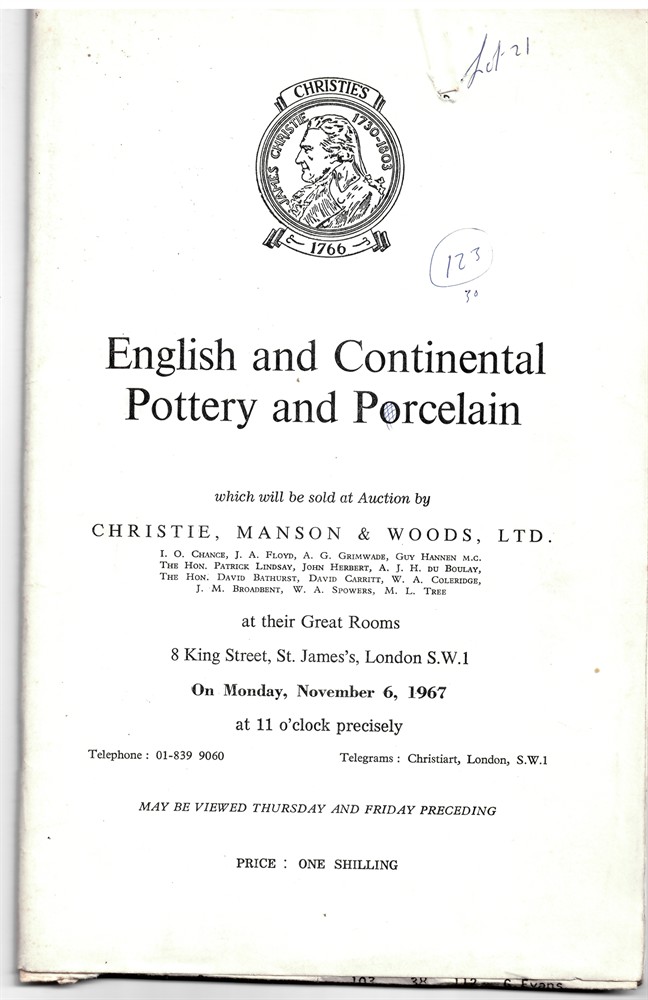 CHRISTE'S - English and Continental Pottery and Porcelain... On Monday, November 6, 1967