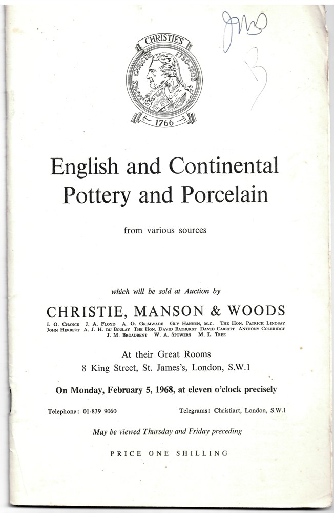 CHRISTIE'S - English and Continental Pottery and Porcelain from Various Sources... On Monday, February 5, 1968