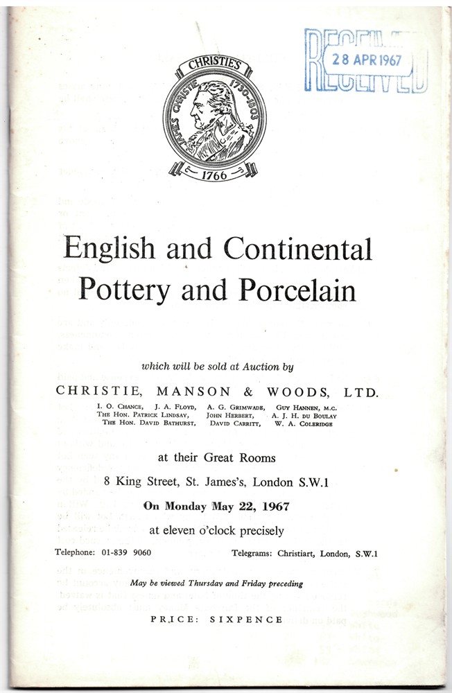 CHRISTIE'S - English and Continental Pottery and Porcelain... On Monday, May 22, 1967