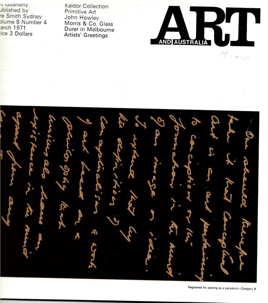 HORTON, MERVYN (EDITOR) - Art and Australia. Volume 8 Number 4 March 1971