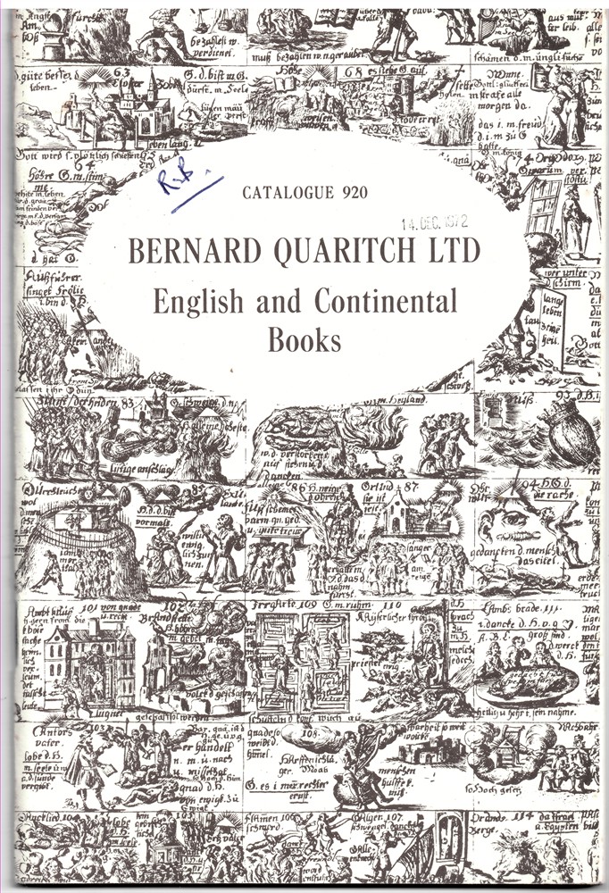 QUARITCH, BERNARD - English and Continental Books. Catalogue 920