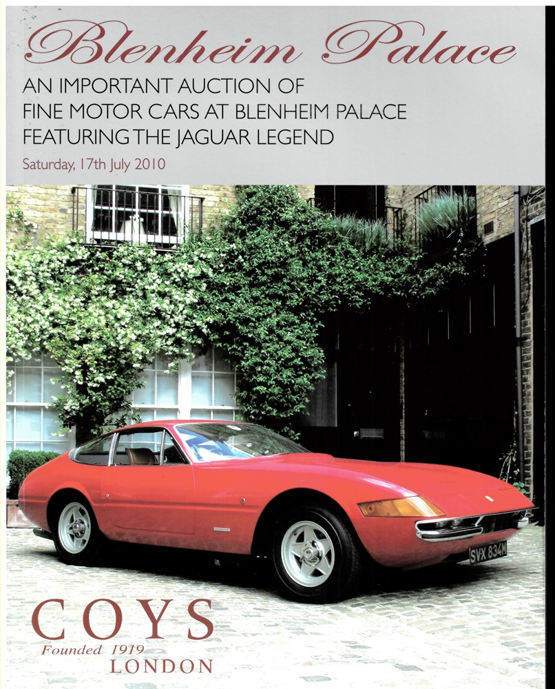 COYS LONDON - Blenheim Palace. An Important Auction of Historic Collectors Motorcars Including the Jaguar Legend Collection Collector Film Posters. Saturday, 17th July 2010