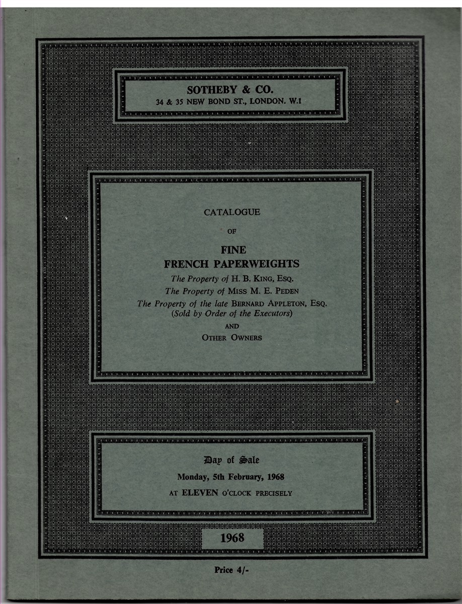 SOTHEBY'S - Catalogue of Fine French Paperweights... Monday, 5th February, 1968