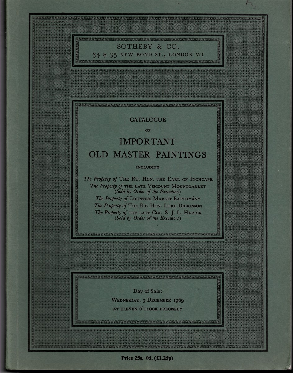 SOTHEBY'S - Catalogue of Important Old Master Paintings. 3 December 1969