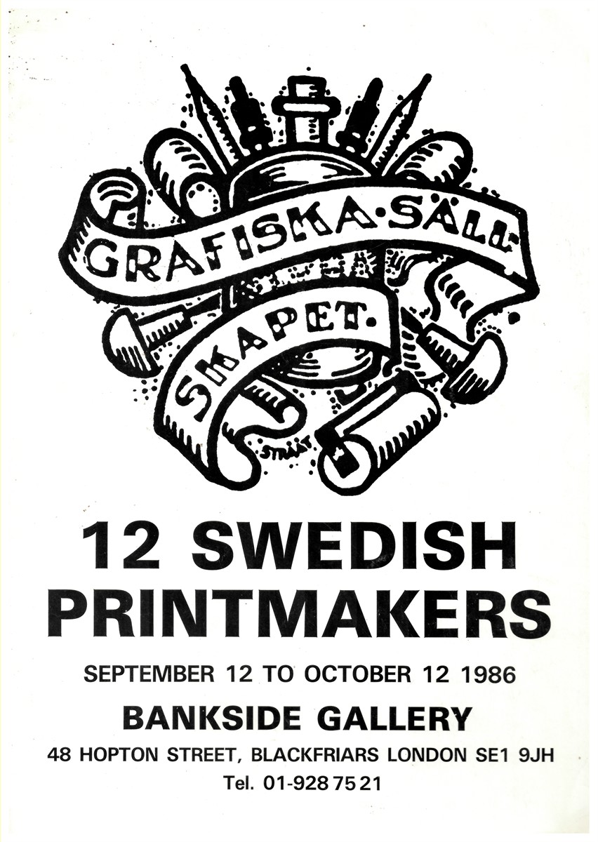 BANKSIDE GALLERY - 12 Swedish Printmakers. Grafiska Sllskapet. The Swedish Association of Printmakers Presents 36 Prints by 12 of Its Members. September 12 to October 12 1986.