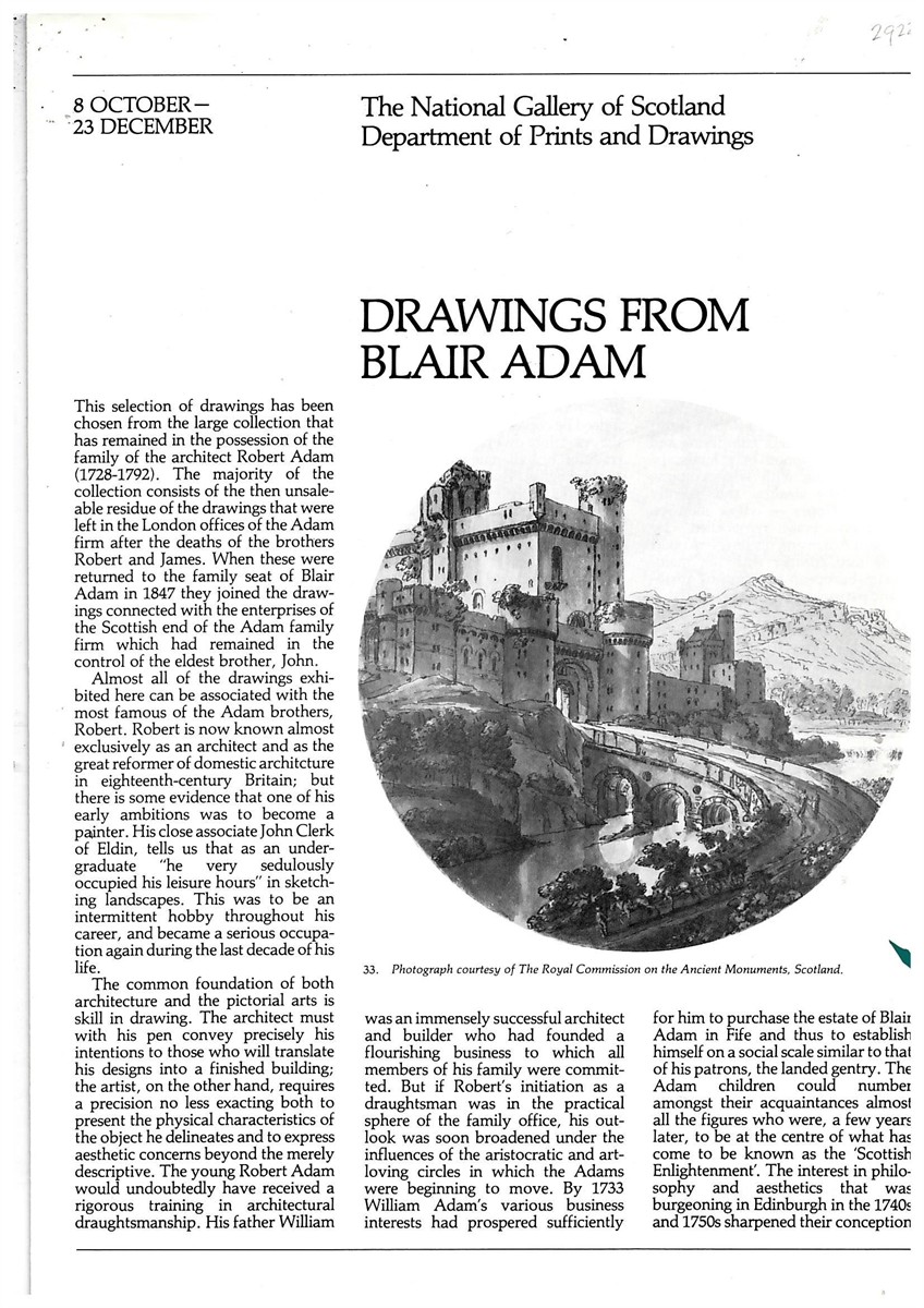 NATIONAL GALLERY OF SCOTLAND - Drawings from Blair Adam 8 October - 23 December [1983]