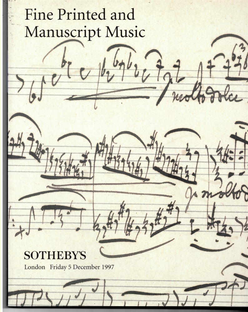 SOTHEBY'S - Fine Printed and Manuscript Music. London. Friday 5 December 1997