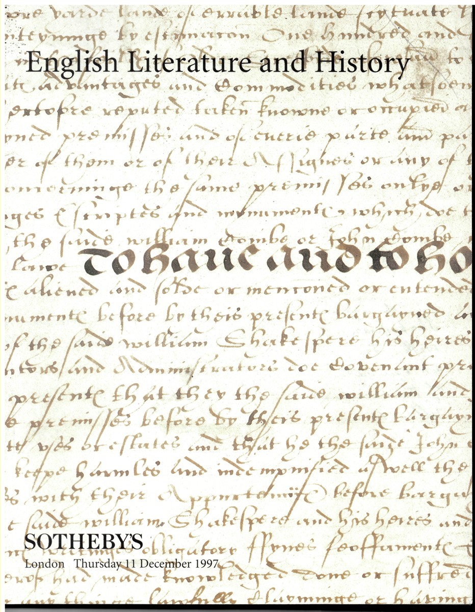 SOTHEBY'S - English Literature and History. London. Thursday 11 December 1997