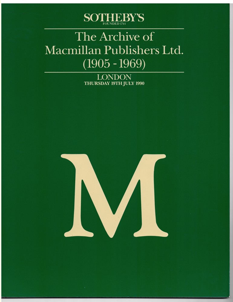 SOTHEBY'S - The Archive of Macmillan Publishers Ltd. (1905-1969) . London Thursday 19th July 1990