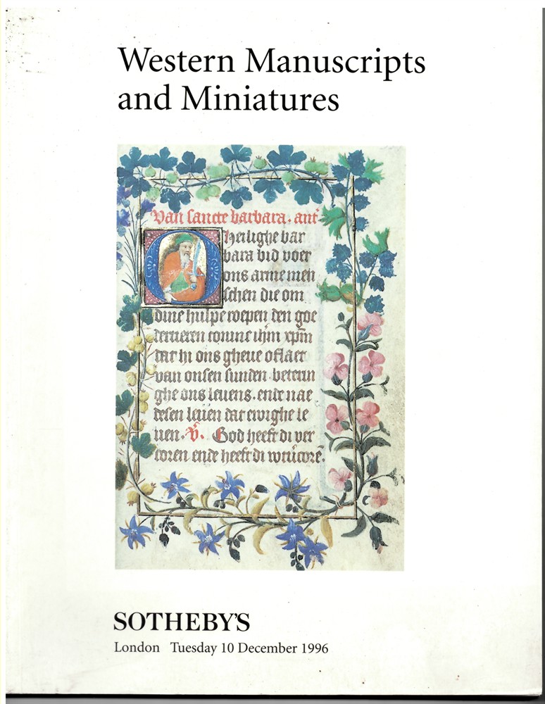 SOTHEBY'S - Western Manuscripts and Miniatures. London. Tuesday 10 December 1996