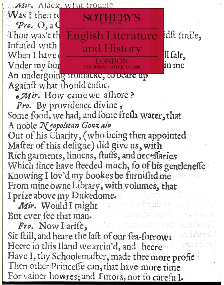 SOTHEBY'S - English Literature and History. London. Thursday 19th July 1990