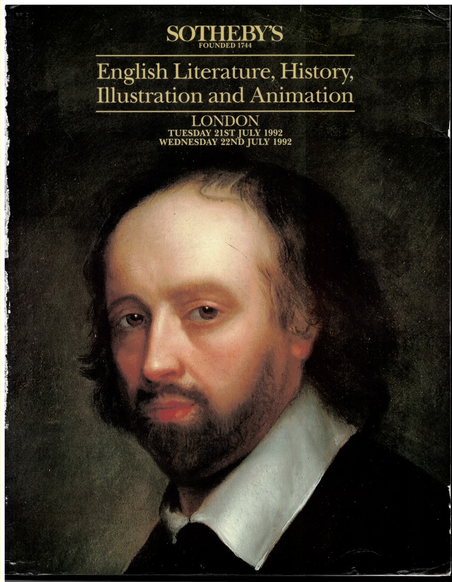 SOTHEBY'S - English Literature, History, Illustartion and Animation. London. Tuesday 21st July 1992 Wednesday 22nd July 1992
