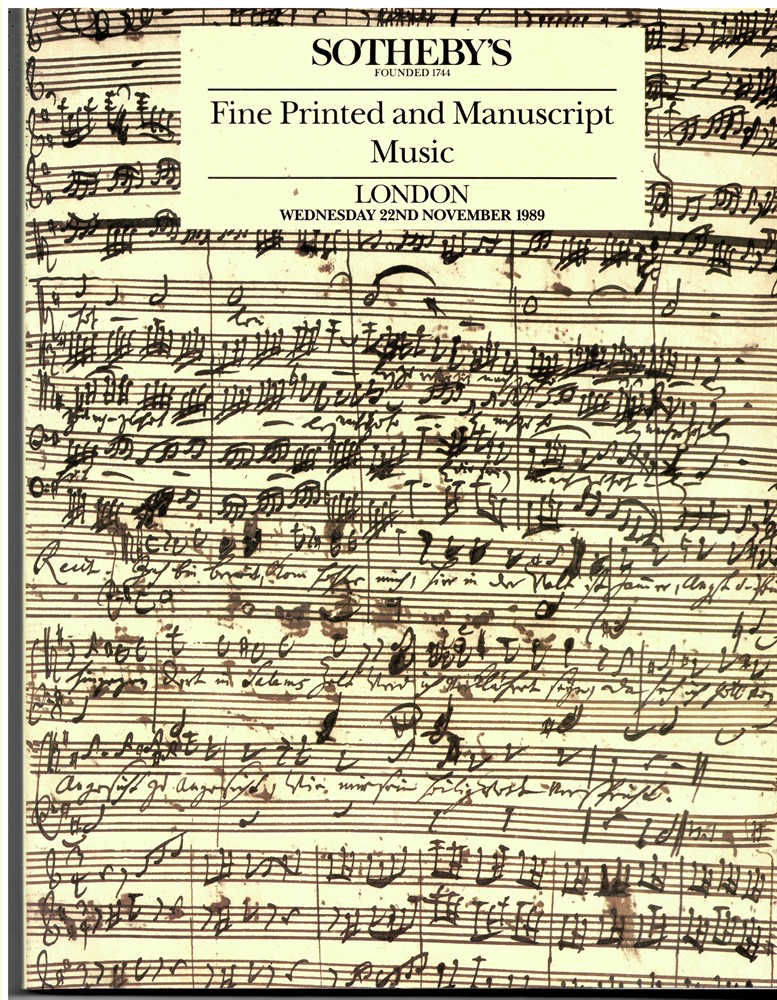 SOTHEBY'S - Fine Printed and Manuscript Music. London. Wednesday 22nd November 1989