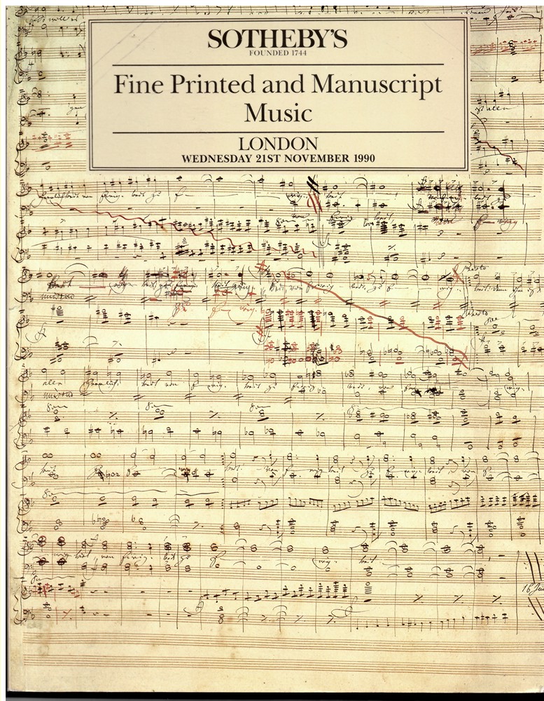 SOTHEBY'S - Fine Printed and Manuscript Music. London. Wednesday 21st November 1990