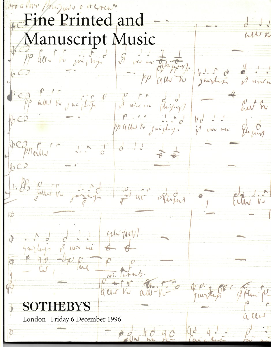 SOTHEBY'S - Fine Printed and Manuscript Music. London. Friday 6 December 1996