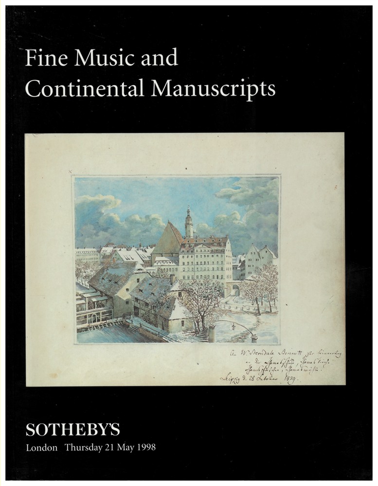 SOTHEBY'S - Fine Music and Continental Manuscripts. London Thursday 21 May 1998