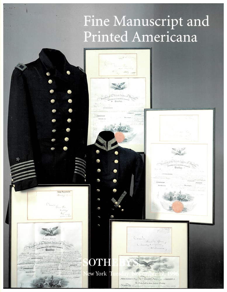SOTHEBY'S - Fine Manuscript and Printed Americana. New York. Tuesday November 12 1996