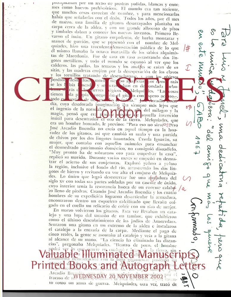 CHRISTIE'S - Valuable Illuminated Manuscripts, Printed Books and Autograph Letters. Wednesday 20 November 2002