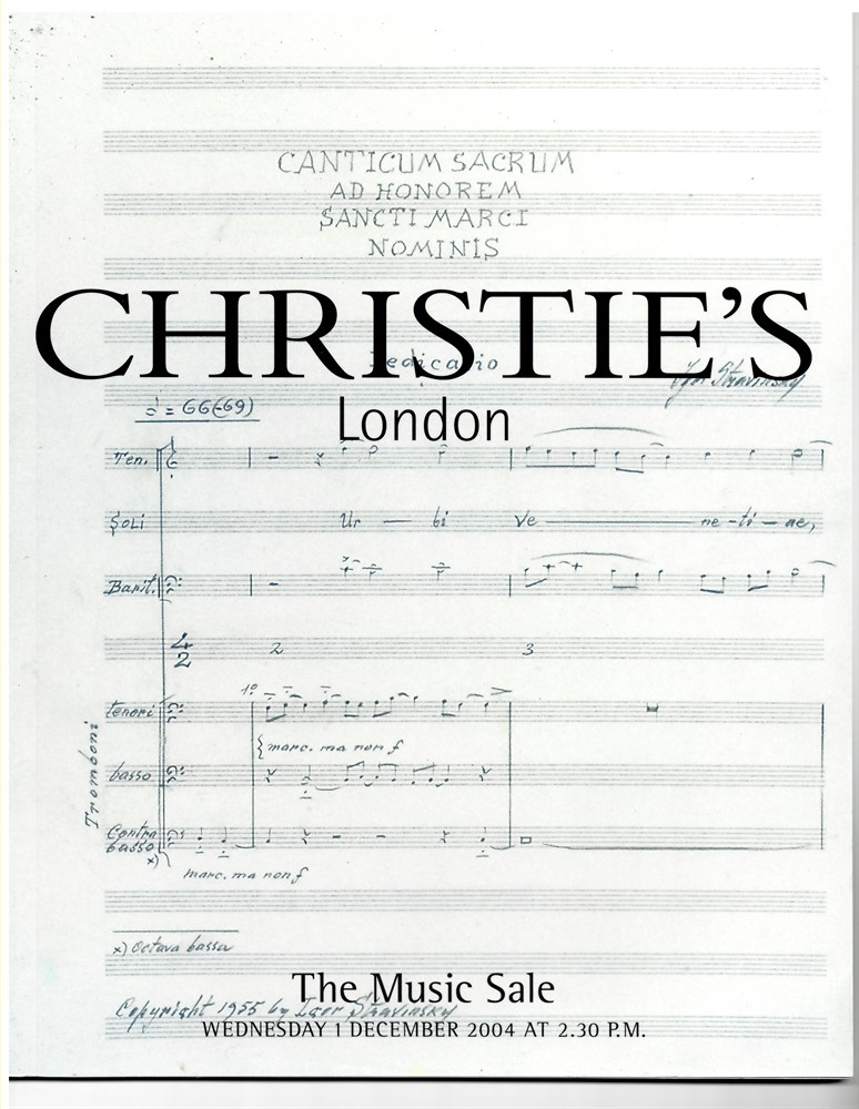 CHRISTIE'S - The Music Sale. Wednesday 1 December 2004