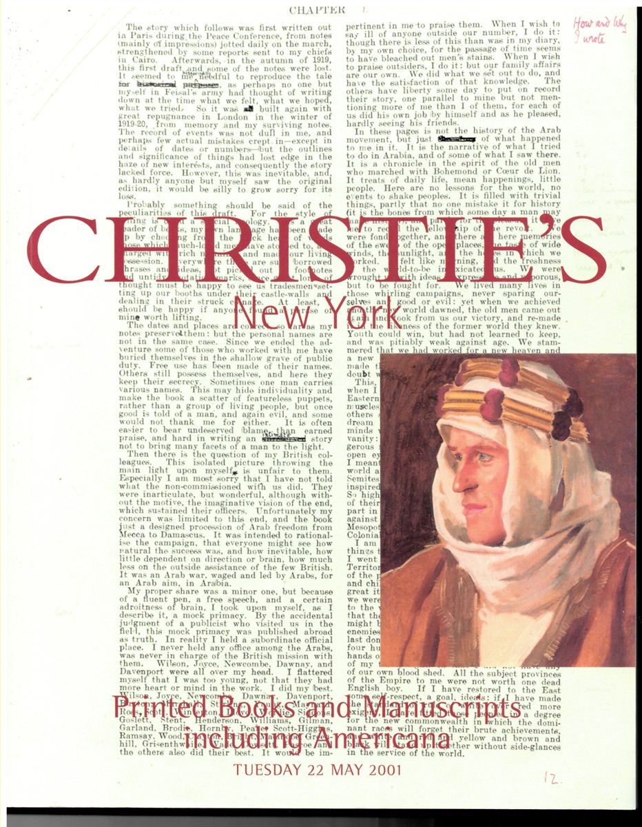 CHRISTIE'S - Printed Books and Manuscripts Including Americana. New York. Tuesday 22 May 2001