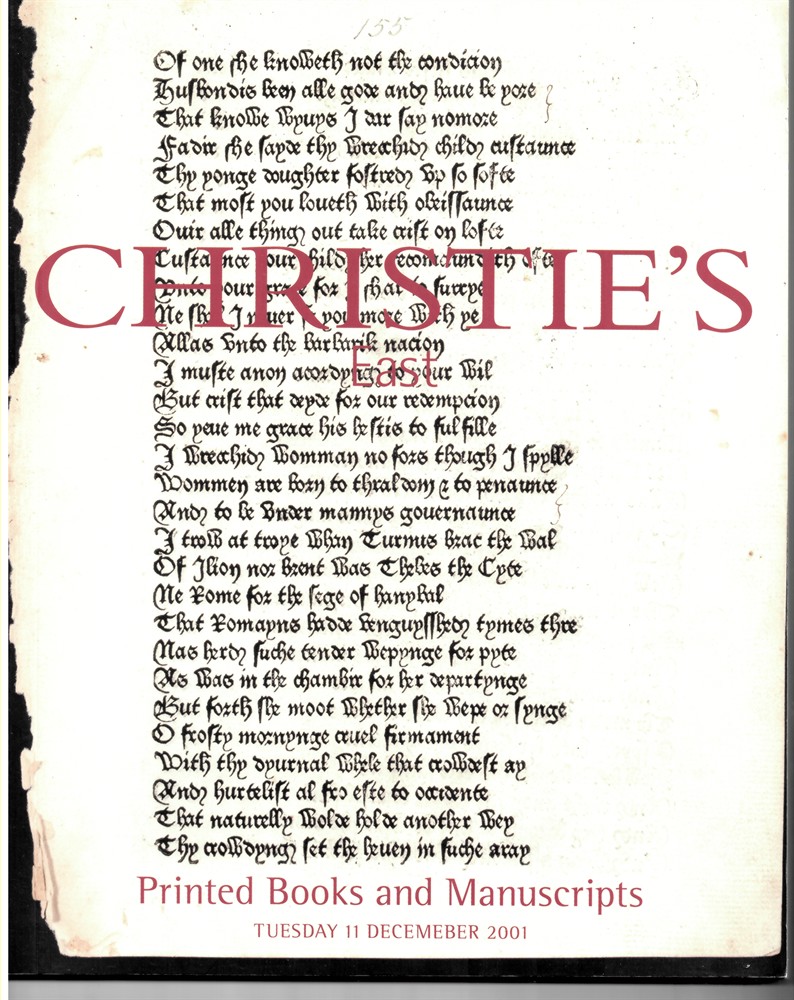 CHRISTIE'S EAST - Printed Books and Manuscripts (Including Printing History and Reference) . Tuesday 11 December 2001