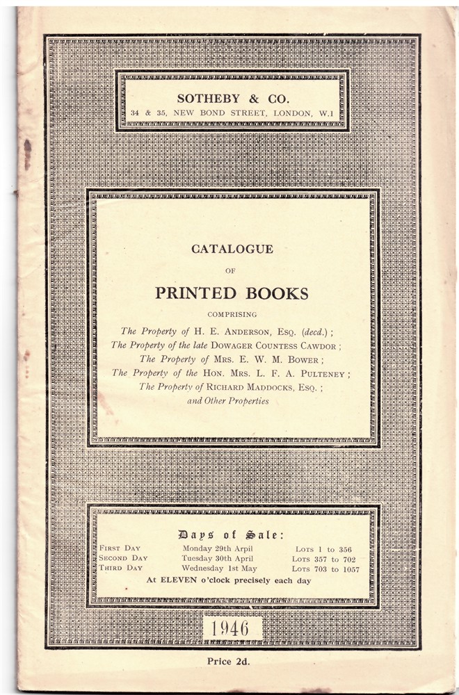 SOTHEBY'S - Catalogue of Printed Books Comprising Modern Limited Editions and Publications of Private Presses... Monday 29 April 1946