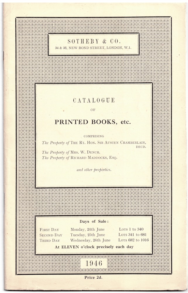 SOTHEBY'S - Catalogue of Printed Books Comprising First and Limited Editions of English Literature... 24 25 26 June 1946