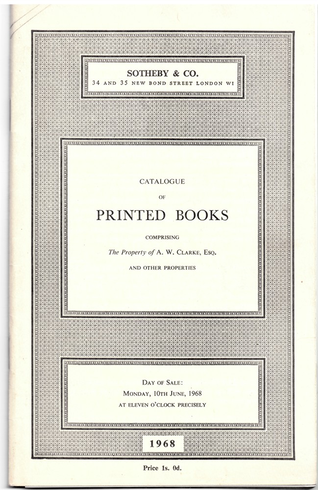 SOTHEBY'S - Catalogue of Printed Books Including a Collection of Sporting Books... Monday 10 June 1968