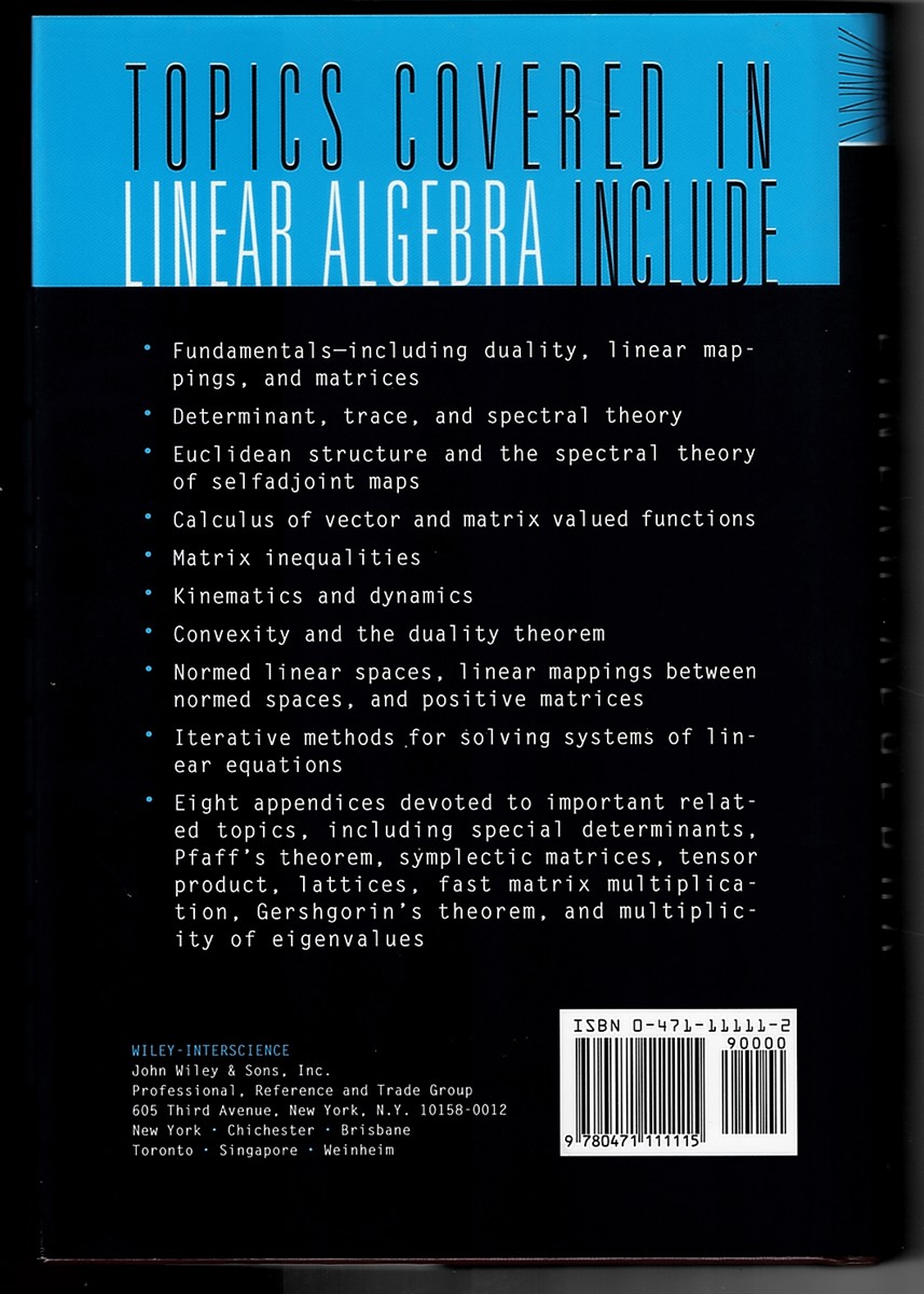 LAX, PETER D. - Linear Algebra - Pure and Applied Mathematics: A Wiley Series of Texts, Monographs and Tracts
