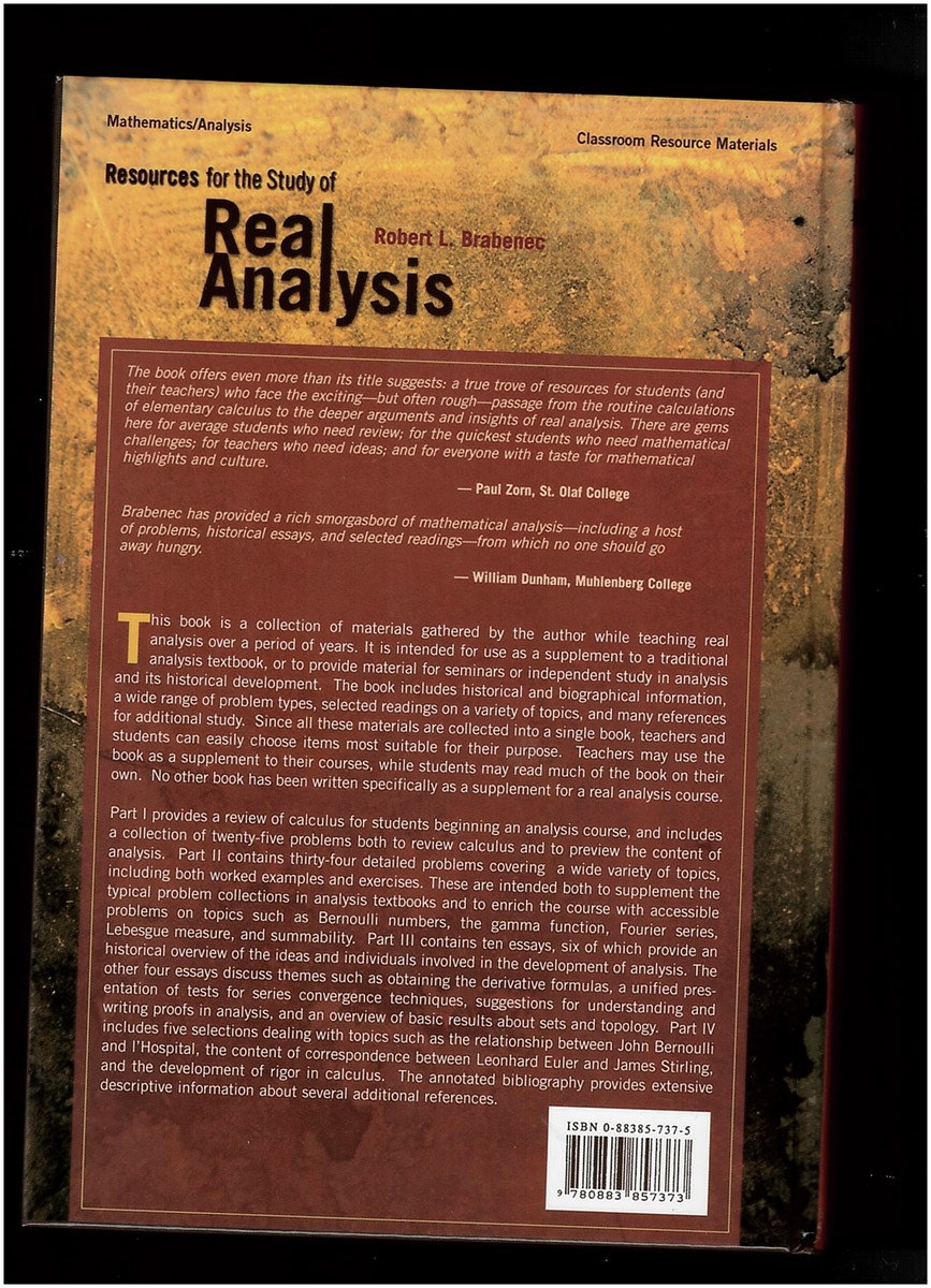 BRABENEC, ROBERT L. - Resources for the Study of Real Analysis Classroom Resource Materials