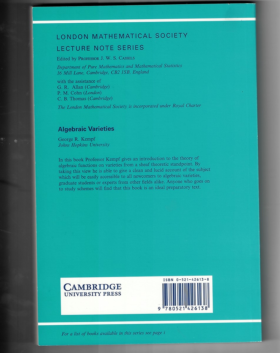 KEMPF, GEORGE R. - Algebraic Varieties - London Mathematical Society Lecture Note Series, Series Number 172