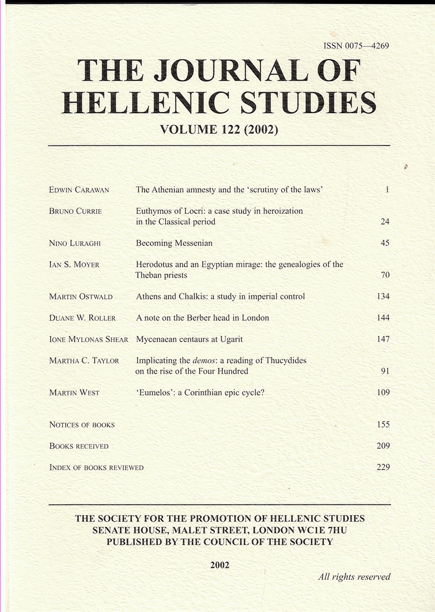The Journal of Hellenic Studies Volume 122 - 2002