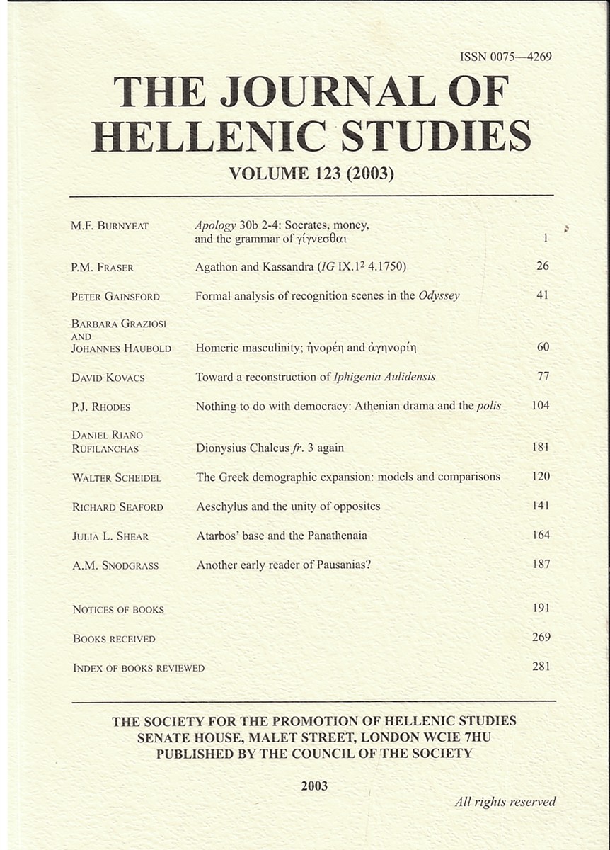 The Journal of Hellenic Studies Volume 123 - 2003
