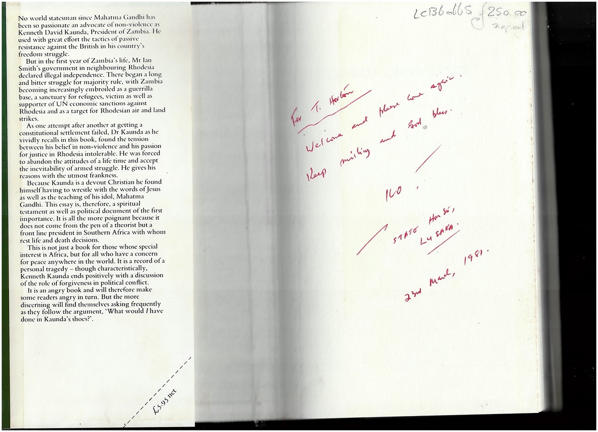 KAUNDA, KENNETH DAVID; COLIN MORRIS (EDITOR) - Kaunda on Violence (Signed Copy)