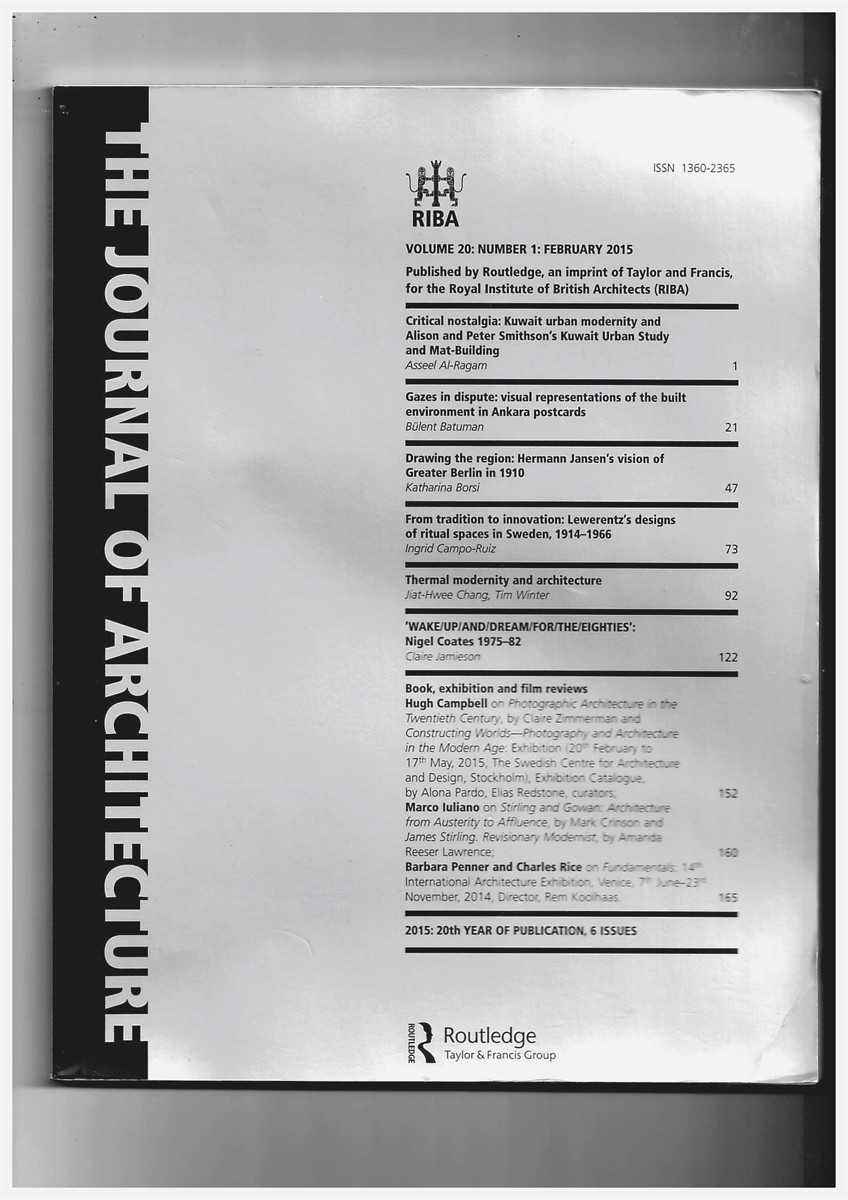 RIBA - ROYAL INSTITUTE OF BRITISH ARCHITECTS - The Journal of Architecture V. 20: No. 1: February 2015