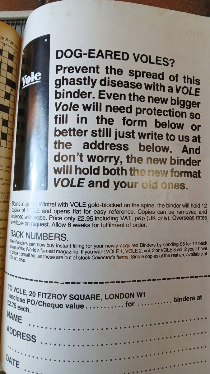  - Vole Magazine Volume 2, Issues 1 - 11 Inclusive. In Official 'Vole' Binder (11 Magazines Included)